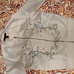 Forever 21 pink satin jacket w/ embroidery Small